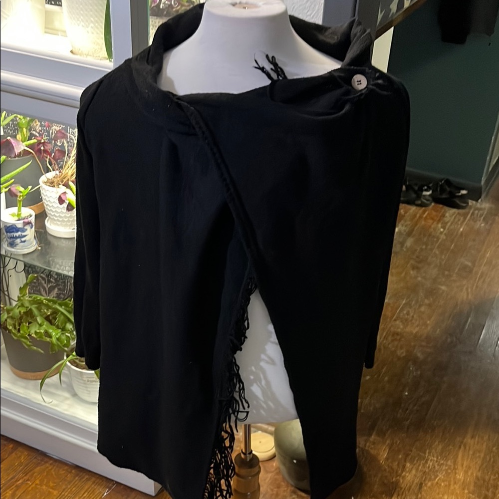 SHEIN Black Poncho with Fringe Detail
